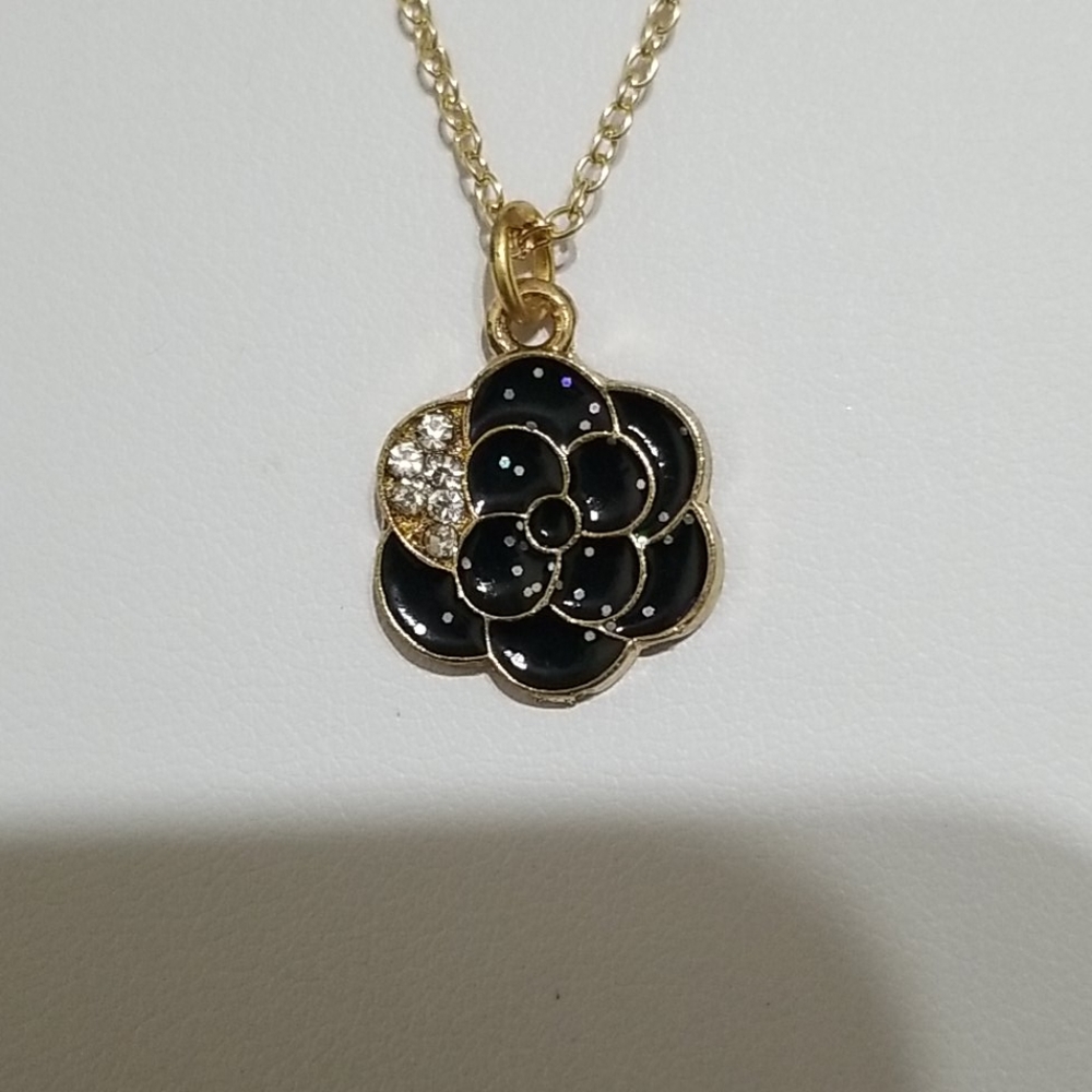 Gold and Black Flower Necklace